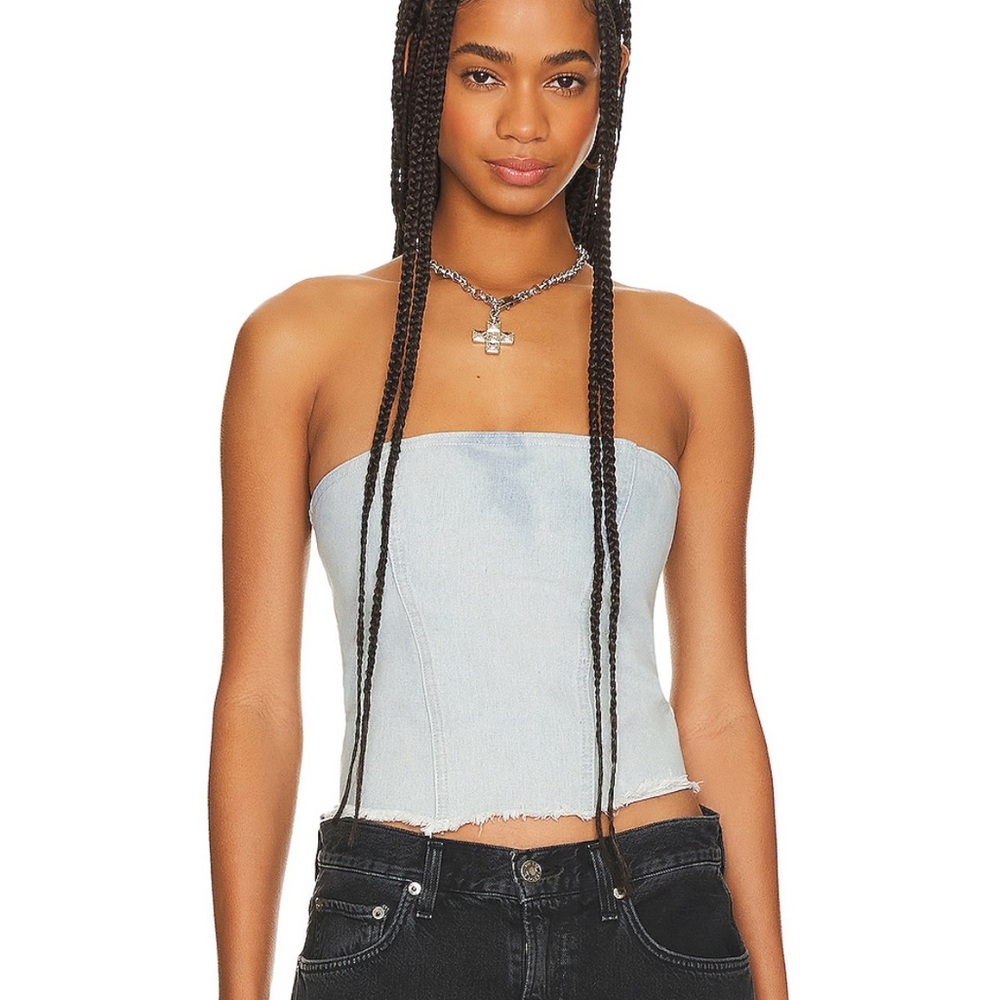 Women's Light Blue Denim Strapless Denim Top